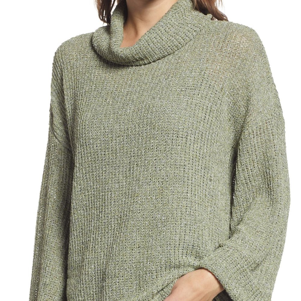 GIBSONLOOK Flare Sleeve Cowl Neck Sweater Olive‎ Green Size XS NWT 4073